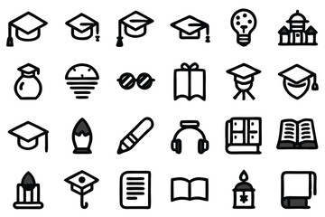 Vector Educations Outline 30 Icon Collection Simple Illustration.