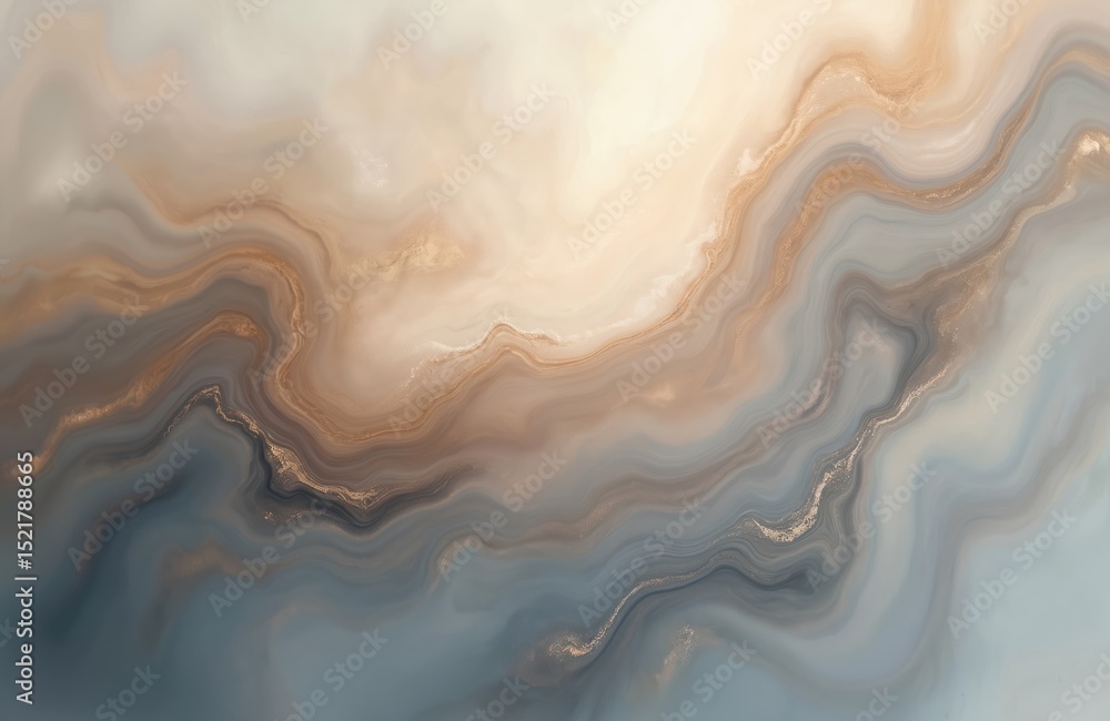 Fototapete abstract illustration features flowing fluid dreamy effect. golden lines details enhance surreal fee