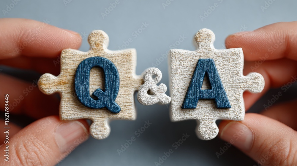 Aufkleber hands holding jigsaw pieces forming q&a, symbolizing problem solving and knowledge sharing for busin