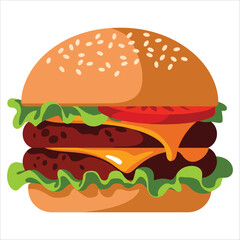 Vector hamburger, juicy and appetizing. Ideal for fast food logos, menus, and snack packaging.
