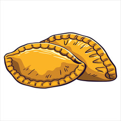 Curry puff and empanada vector illustration. Ideal for fast food menus, bakery items, and international cuisine concepts.