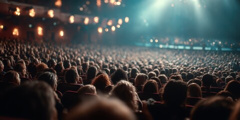 Crowd of spectators enjoying a live performance in an elegant theater setting during the evening