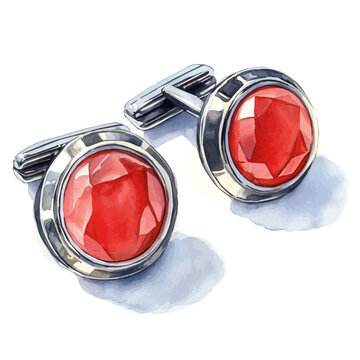 red gemstone cufflinks watercolor style clip art preview