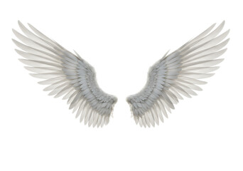 Pair of elegant white angel wings spread wide Isolated on transparent background representing freedom and grace