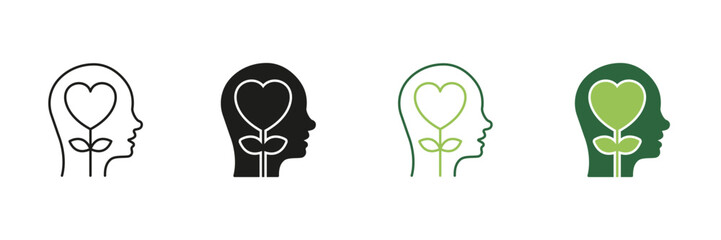Mental Health Awareness Line and Solid Icon Set. Wellness Mind Care Concept Symbol Collection. Isolated Vector Illustration