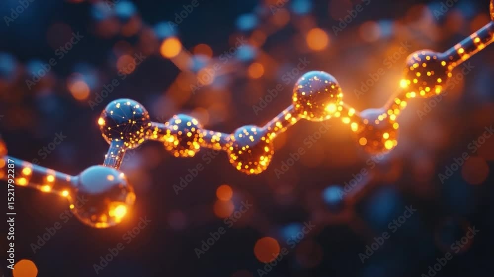 Poster Interconnected Molecular Structure: The intricate dance of science and technology is visualized through a macro shot of an abstract molecular structure, rendered in glowing, bioluminescent colors.