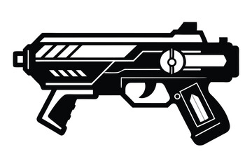 Stylized Black Silhouette of a Futuristic Ray Gun or Blaster Illustration