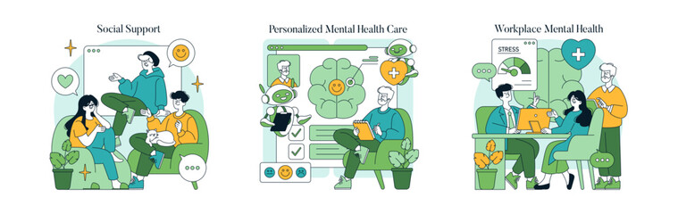 Social Support and Mental Health Care Illustration Set