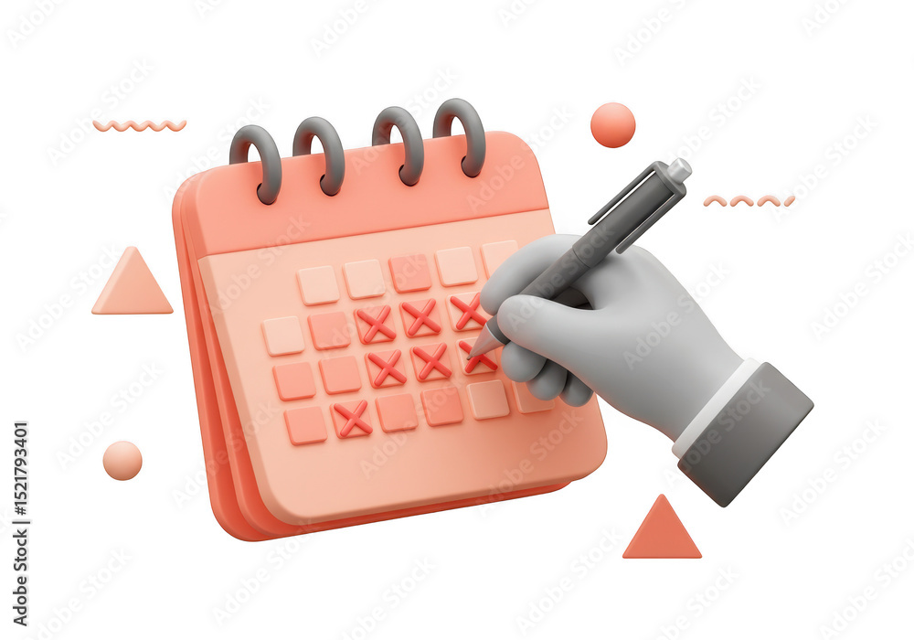 Poster 3d render of hand marking dates on a calendar