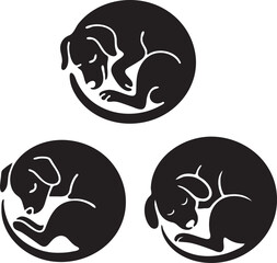 Sleeping Dog  Curled Pets Resting Silhouette Vector