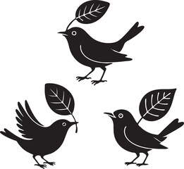 Birds with Leaf Wings Silhouette