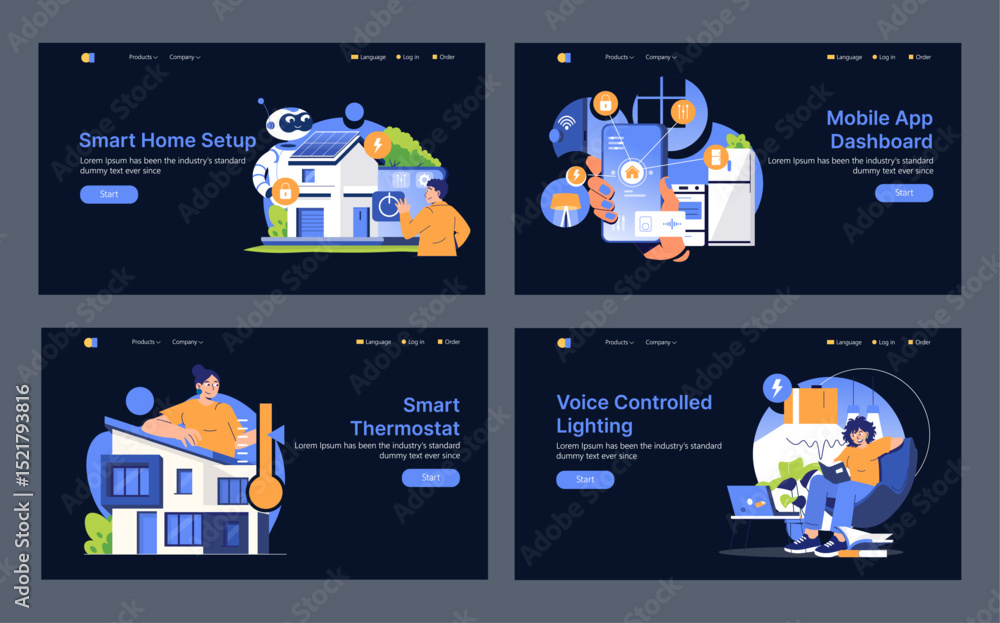 Poster smart home automation setup and mobile app interface