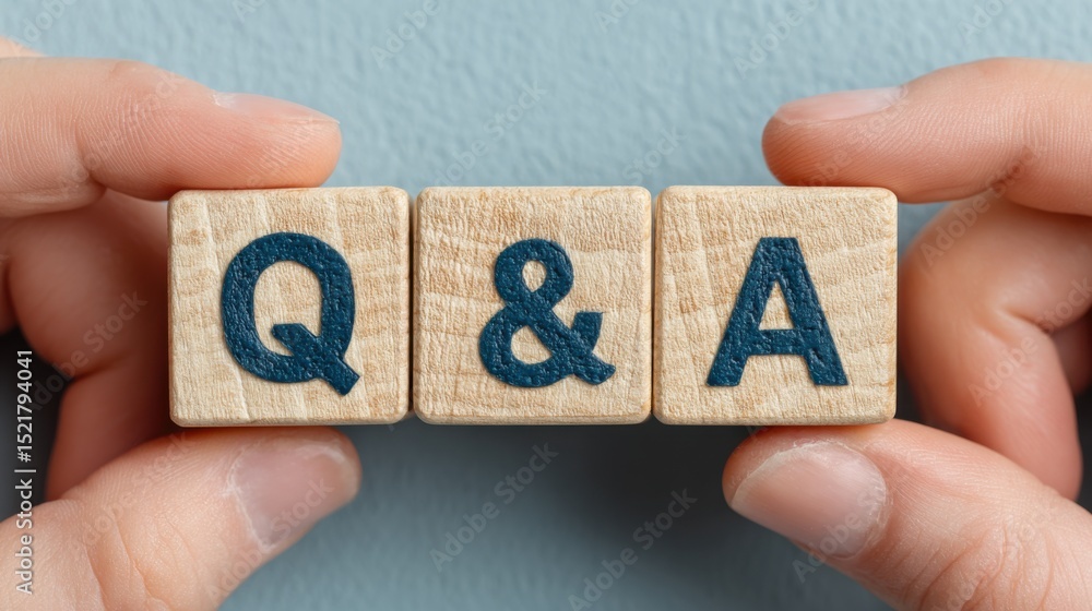 Poster Wooden Blocks Spelling Q&A Held by Hands, Representing Knowledge Sharing and Problem Solving in Business Consulting and Education : Generative AI
