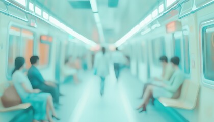 Blurred Commuters In Seoul'S Subway: A Glimpse Into The Fast-Paced Transit System Of South Korea'S Capital City
