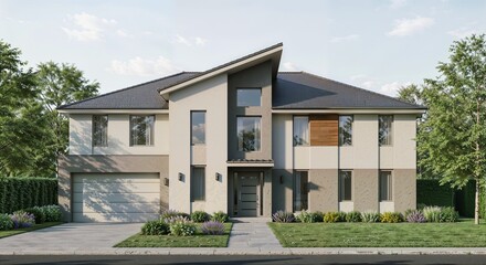 Photorealistic Modern House with Large Windows on White Background Cutout