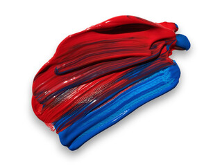Bold red and blue acrylic paint brushstrokes create a vibrant abstract display on transparent background