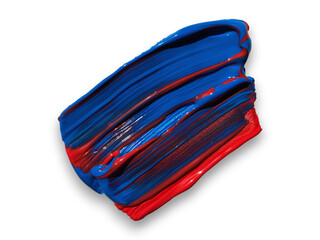 Vibrant acrylic paint strokes in bold blue and red on a transparent background showcasing creative expression
