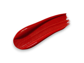 Bright red acrylic paint stroke on transparent background showcasing vibrant texture and smooth application technique