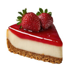 Strawberry cheesecake slice isolated on transparent background