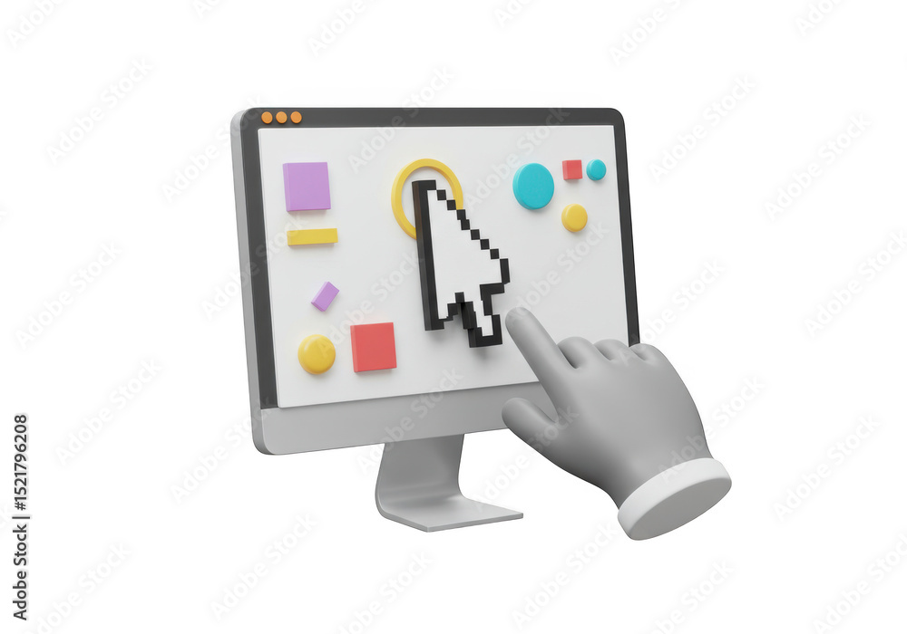 Poster 3d render of hand clicking computer cursor