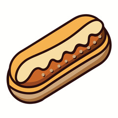 Éclair Pastry with Glaze – Minimal Outline Vector Illustration on White Background