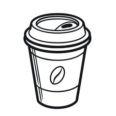 Coffee Cup with Lid – Minimal Line Art Vector Illustration on White Background