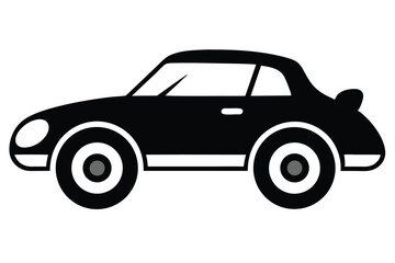 Cartoon Black Coupe Car Side View, Showing Wheels, Headlights, and Door Detail