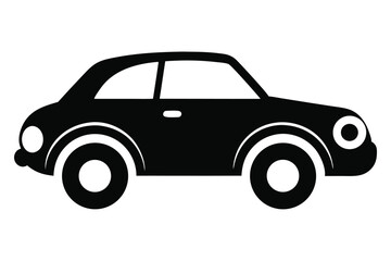 Cartoon Silhouette of a Compact Car Featuring Round Wheels and a Small Headlight