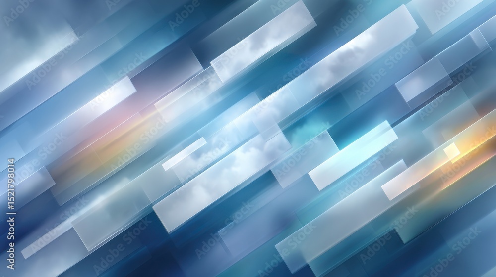 Poster Abstract Blue and White Geometric Background With Clouds, Ideal for Technology Innovation and Digital Transformation Presentations : Generative AI