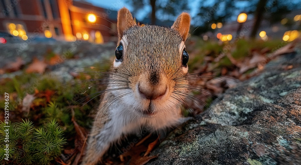 Poster curious squirrel close-up on rock, representing wildlife conservation and environmental awareness, w