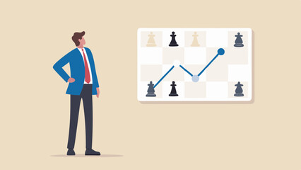 Analyzing market strategy through the chess game envisioning success with calculated precision in a clean