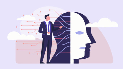 A visionary leader unveiling AI s potential shaping the future of technology and innovation in a crisp vector