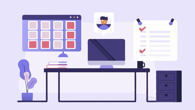 Organizing remote work tasks and tracking productivity for a productive home office day with a clean desktop