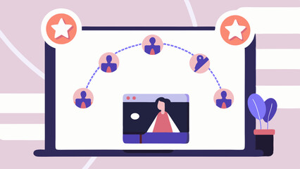 Staying connected through virtual meetings shown on a laptop fostering teamwork with fun online collaborative