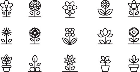 Floral vector icons set with ornamental swirl elements for vintage design