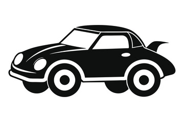 Black and White Cartoon Car Illustration with Round Headlights and Small Spoiler Design