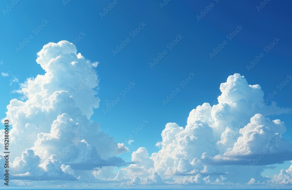 Poster blue sky with fluffy clouds. white cumulus clouds float against blue sky. cloudscape backdrop. weath