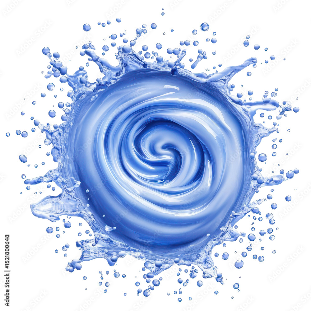 Poster dynamic splash of blue liquid creating a whirlpool effect