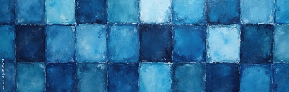 Aufkleber close-up of blue mosaic pattern with square tiles. various shades of blue in grid-like arrangement. 