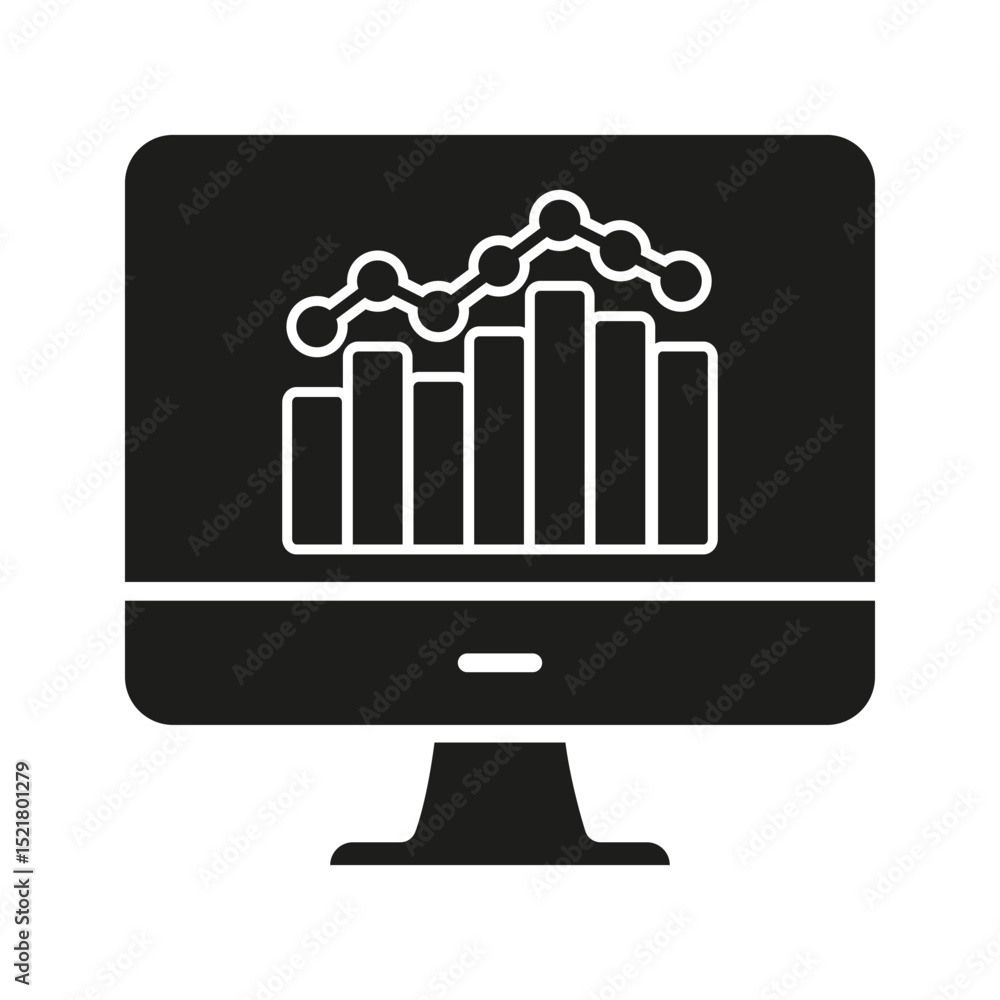 Poster computer monitor with graph solid icon. data analysis, business analytics, and performance tracking 