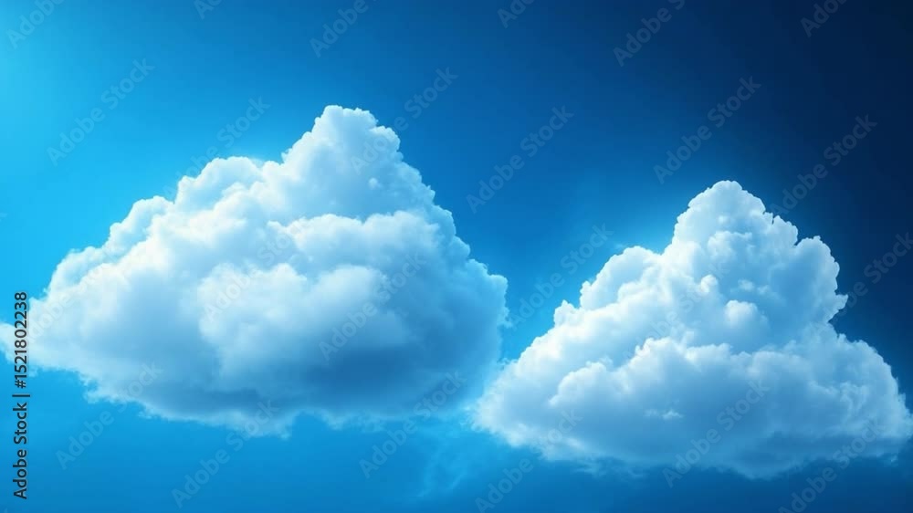 Poster Skyward Symphony: Fluffy clouds drift serenely across an azure expanse, inviting viewers to gaze into the tranquil vastness above. This image evokes feelings of peace and boundless freedom.