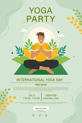 International yoga day banner or poster template design.Man doing yoga pose.