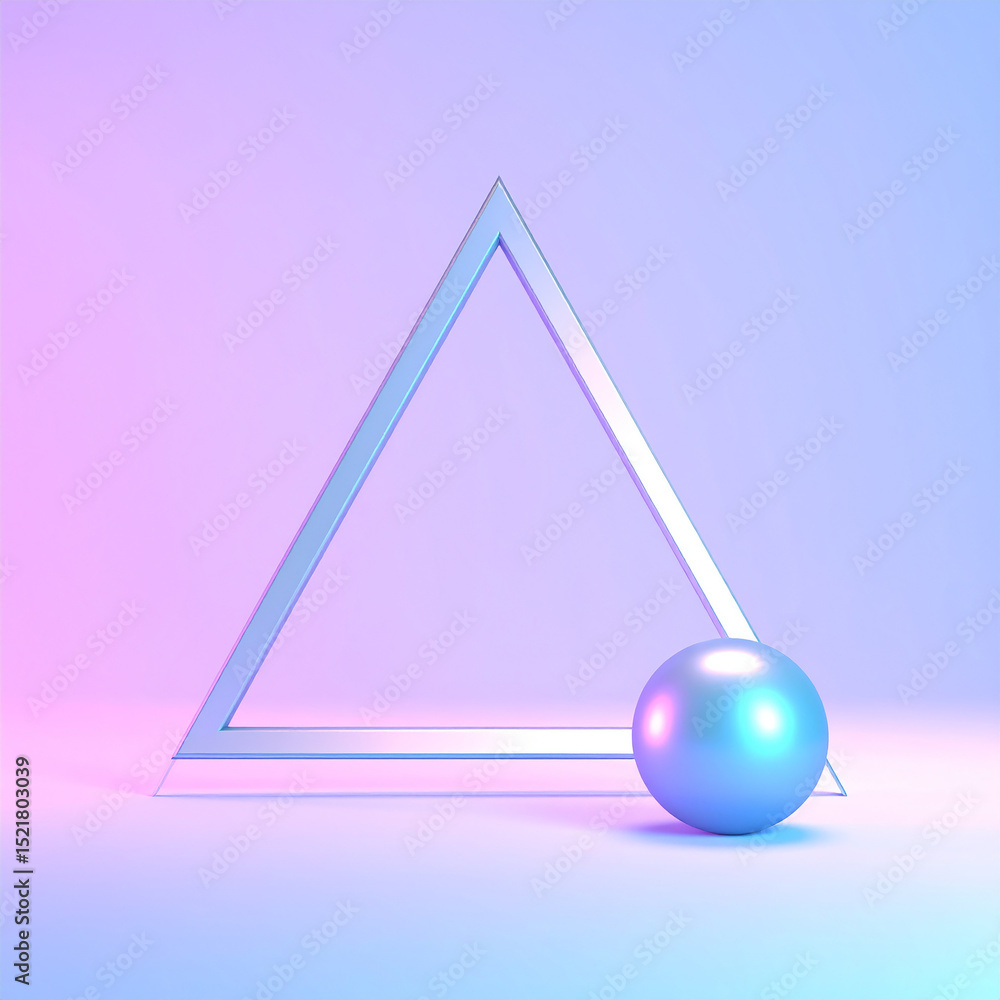 Fototapete holographic gradient triangle shape. glowing ball, ultraviolet neon light, blank space. 3d rendering