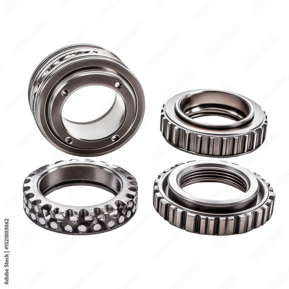 Poster different types of ball bearings isolated on a white background for mechanical applications in engin