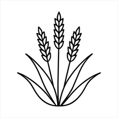 Simple Black and White Illustration of Wheat Stalks and Leaves