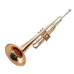 Obraz premium High-quality brass trumpet displayed on a white background showcasing its intricate design and shiny finish