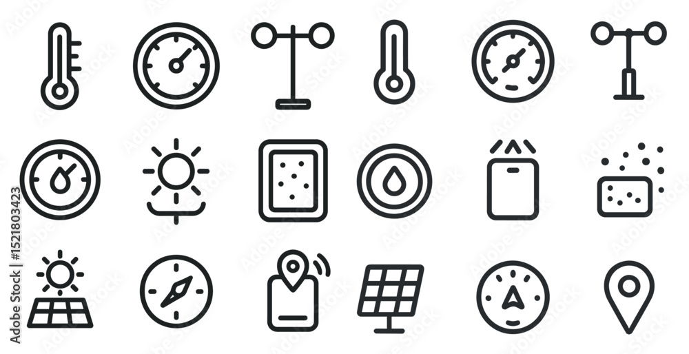 Poster weather and navigation icon set for user interface design