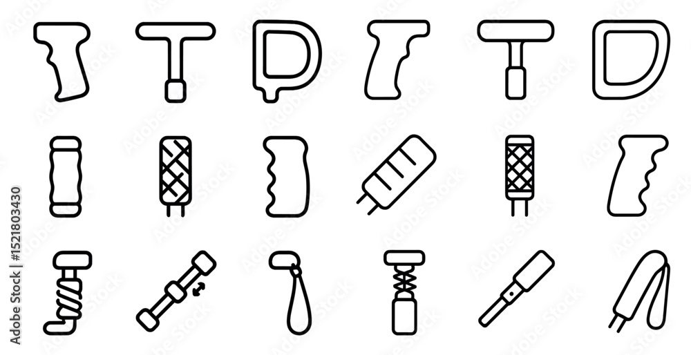 Poster collection of linear hand tool handle icons for design and print projects