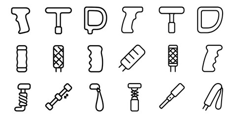 Collection of linear hand tool handle icons for design and print projects