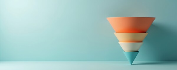 Funnel chart stages goal progression. Stages represent business development, marketing strategies. Funnel visualisation for planning, analytics, monitor performance, workflow process. Success,